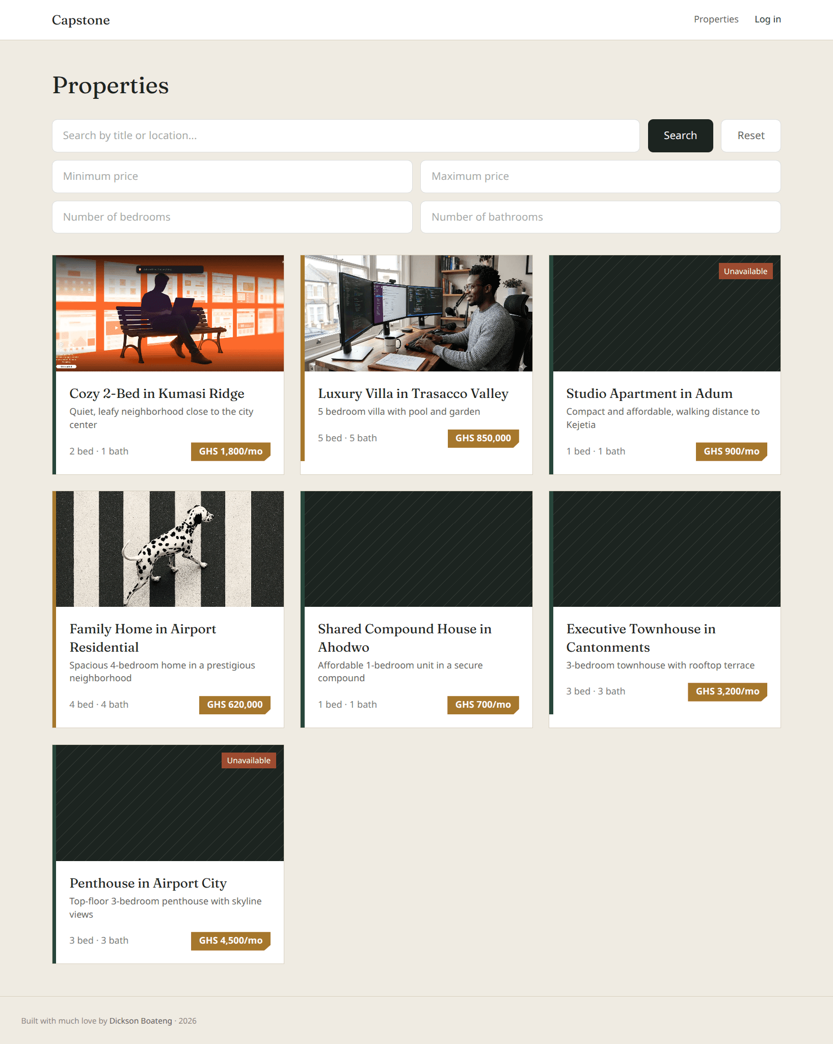 Property listings page