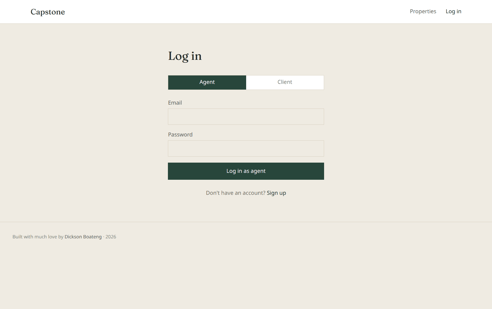 Login page