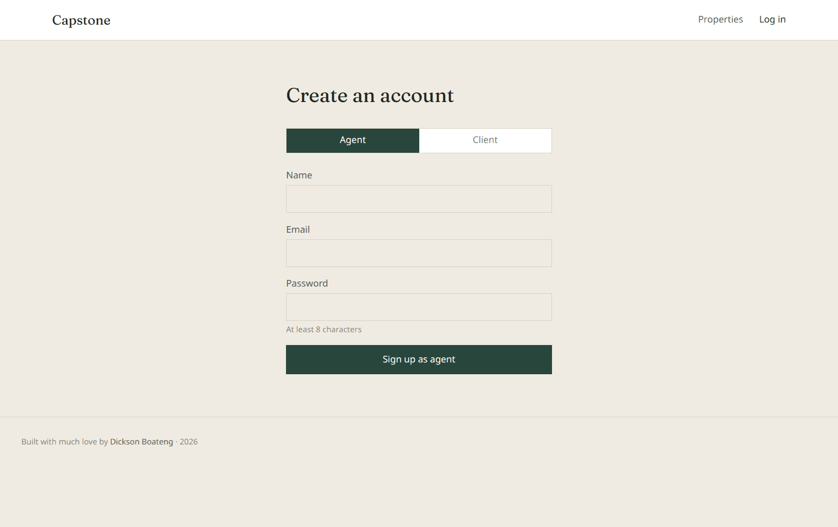 Signup page