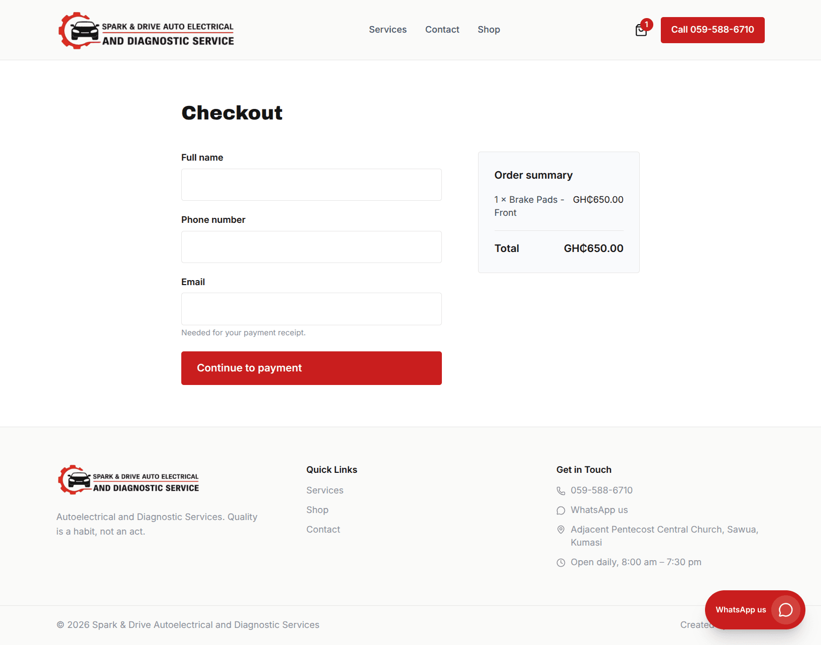 Checkout page